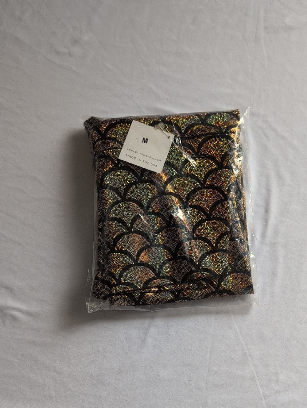 Emily Hsu Designs Holographic Scallop Print Leggings.